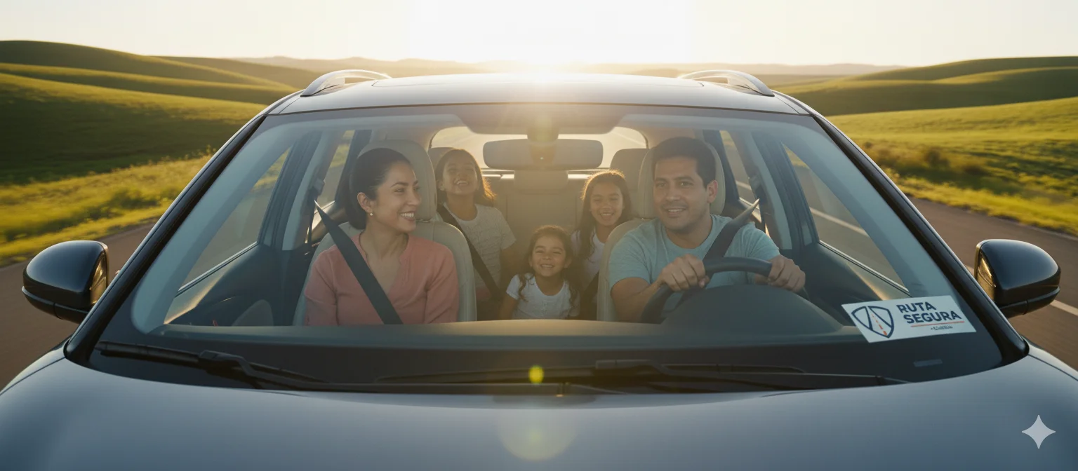 Familia feliz viajando protegidos con seguro de auto